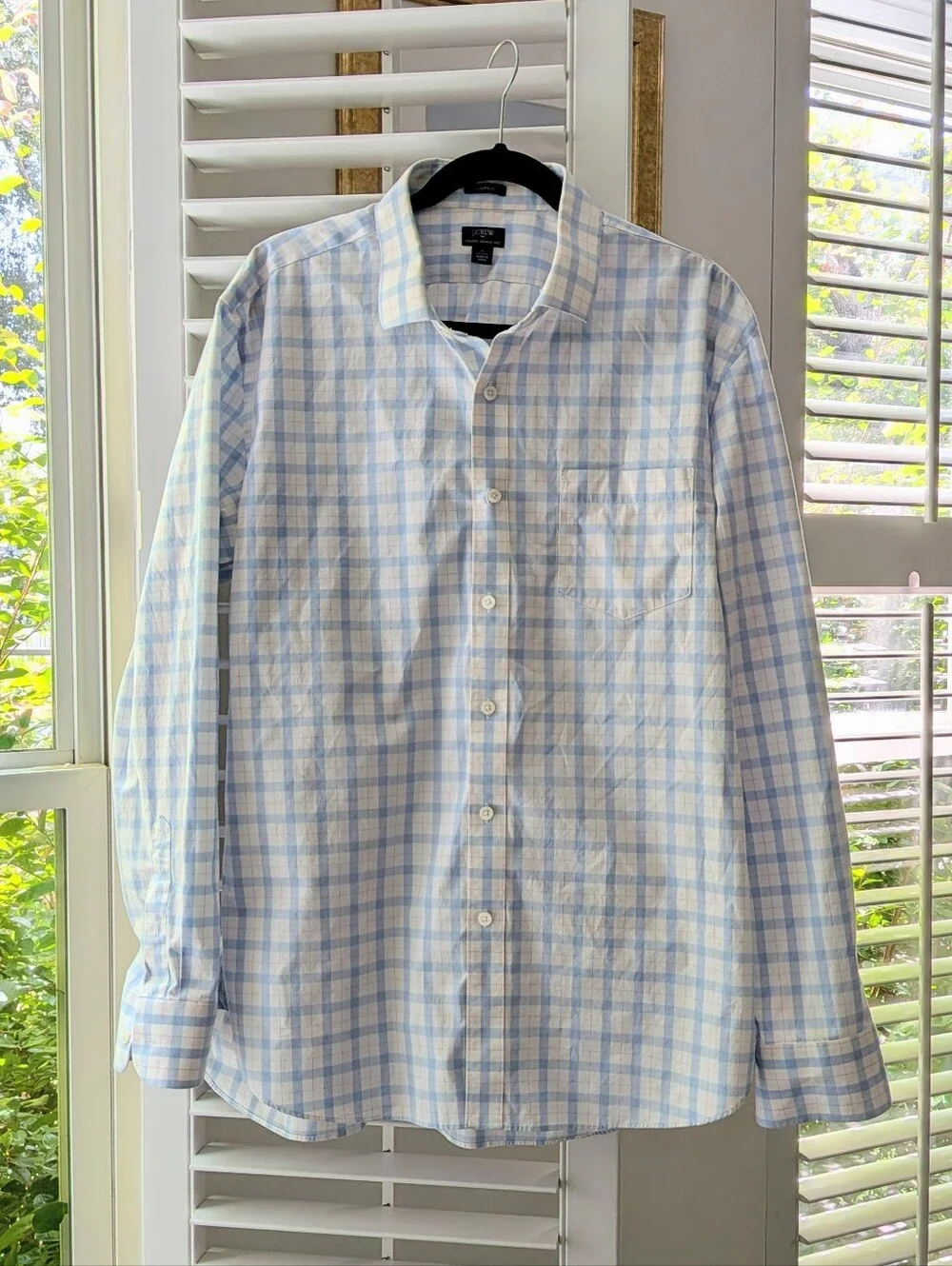 J. Crew Light Blue and White Plaid Cotton Dress Shirt